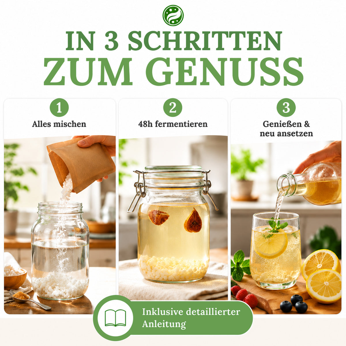 Wasserkefir Starter Set Premium- Wasserkefir selber machen mit Japankristallen + Zubehör