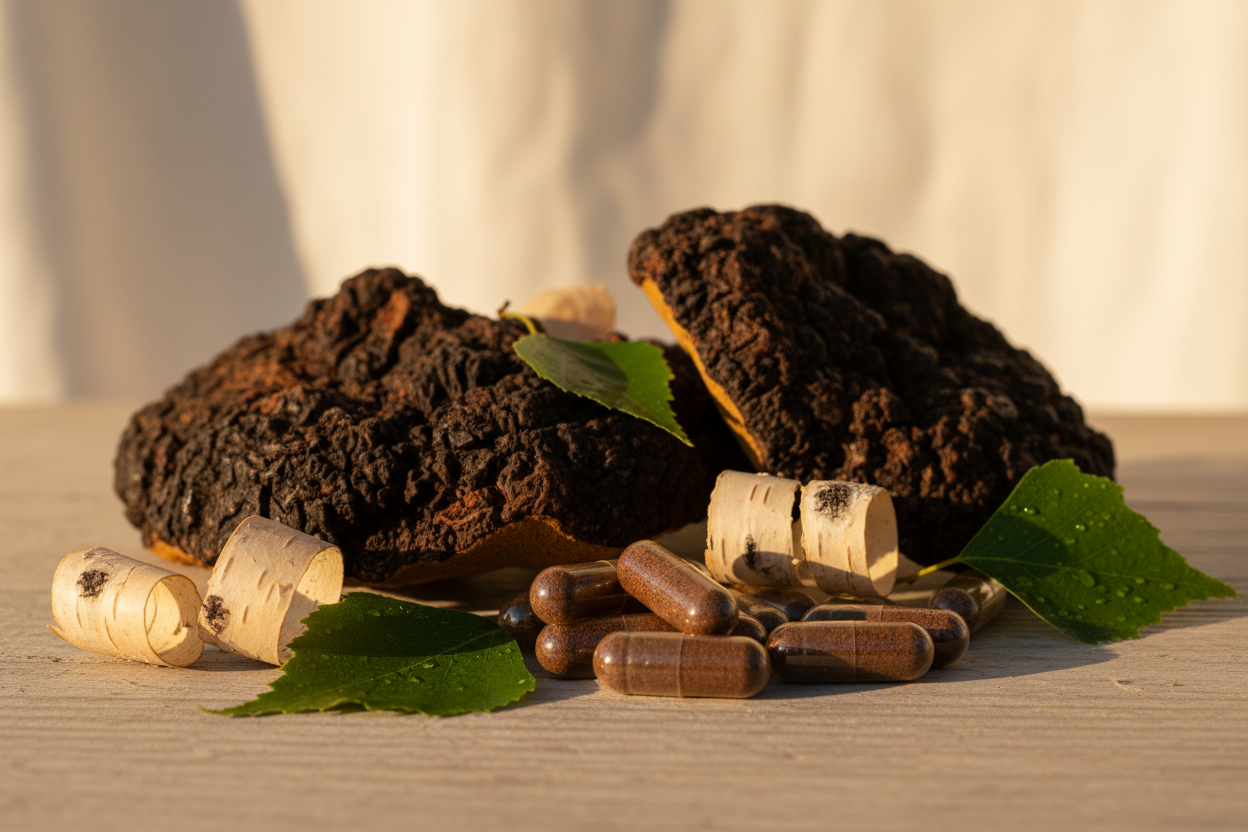 Chaga Kapseln und Extrakt