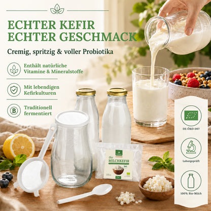 Milchkefir Starter Set – Milchkefir selber machen mit Bio-Kefirknollen + Zubehör