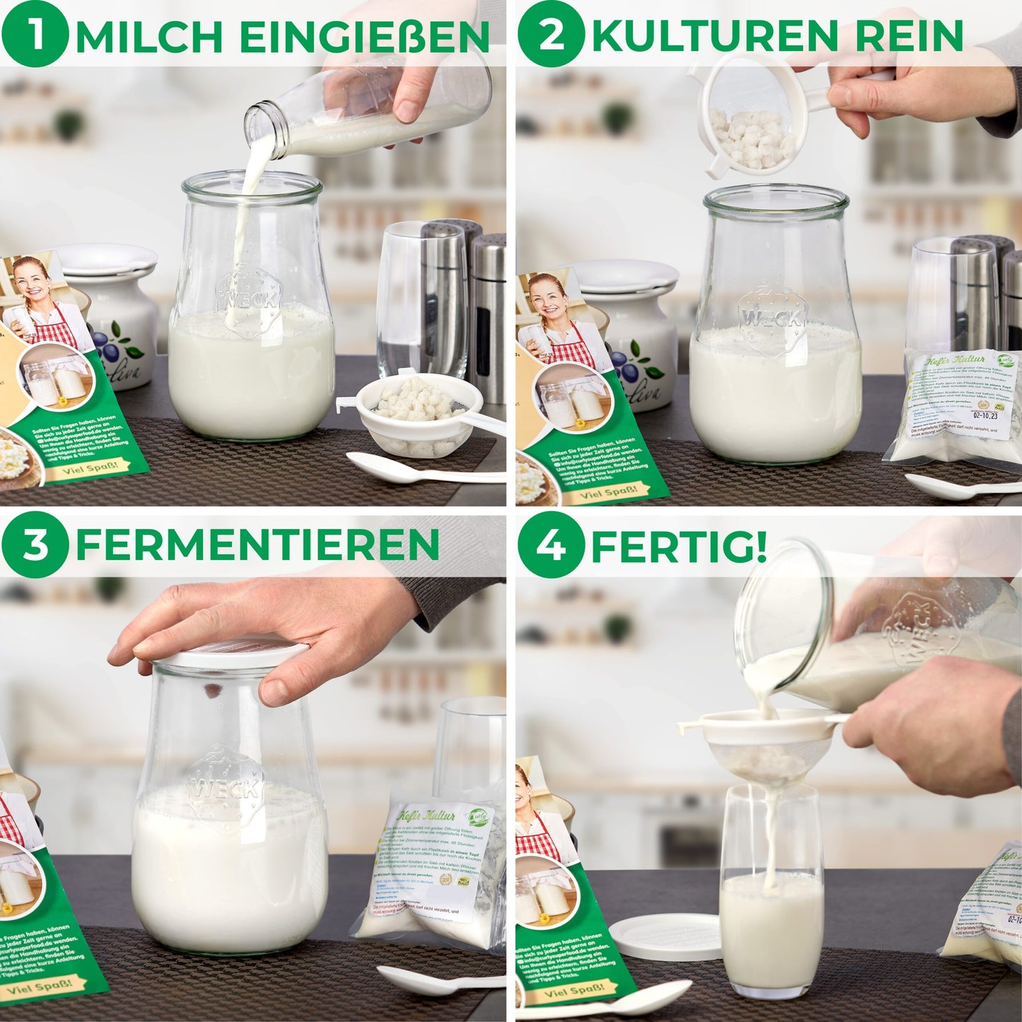 Milchkefir Starter Set – Milchkefir selber machen mit Bio-Kefirknollen + Zubehör