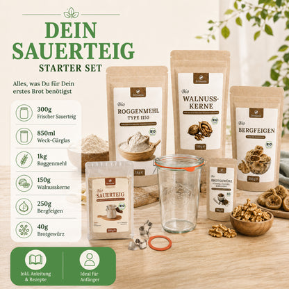 Sauerteig Medium Starter Set  – Sauerteigbrot selber machen mit Bio Roggensauerteig + Zubehör