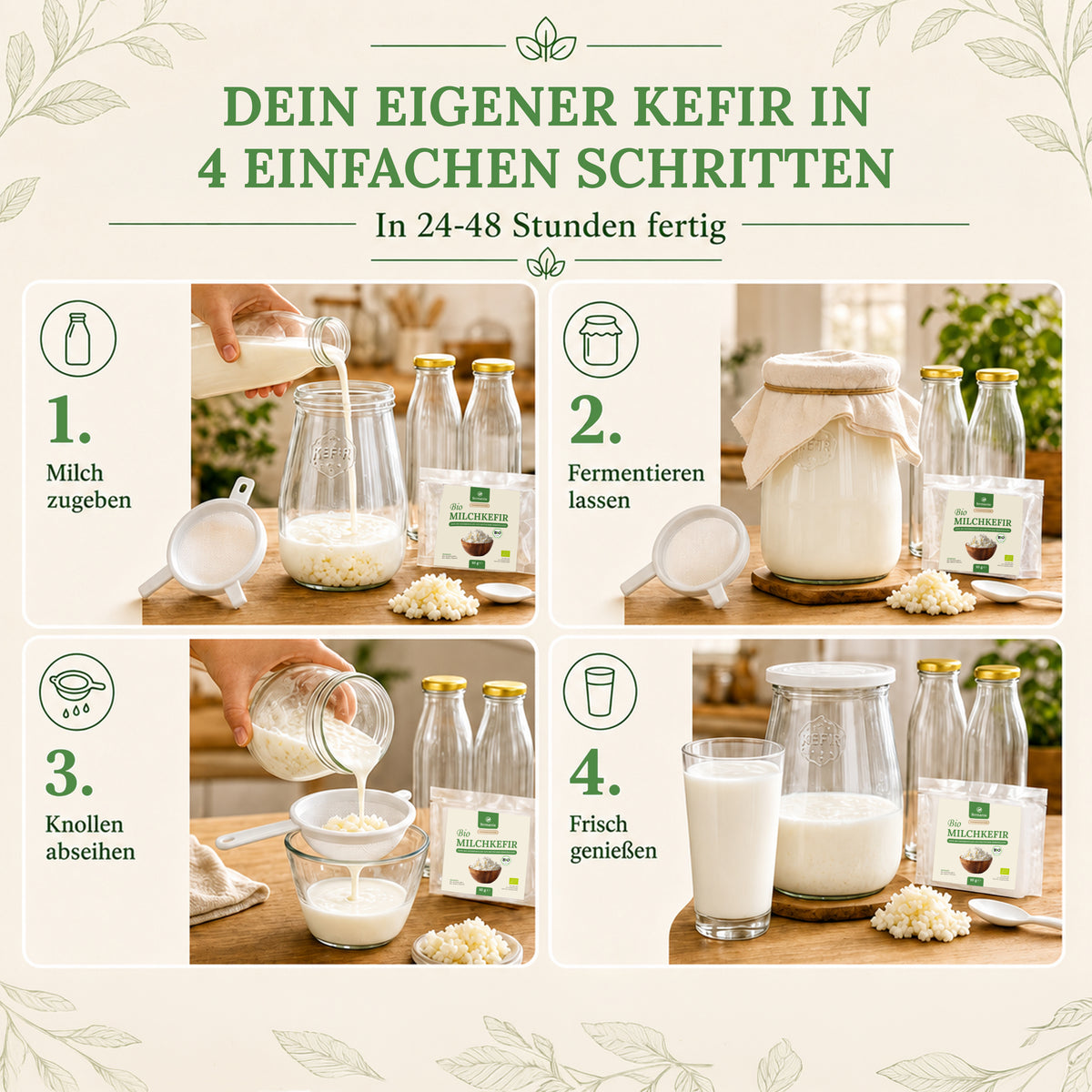 Milchkefir Starter Set – Milchkefir selber machen mit Bio-Kefirknollen + Zubehör