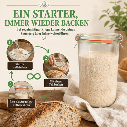 Sauerteig Medium Starter Set  – Sauerteigbrot selber machen mit Bio Roggensauerteig + Zubehör
