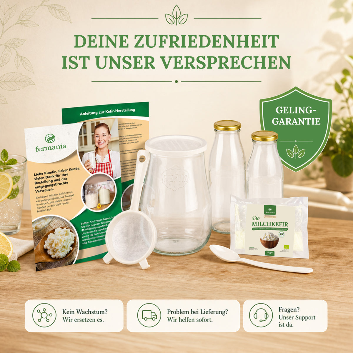 Milchkefir Starter Set – Milchkefir selber machen mit Bio-Kefirknollen + Zubehör