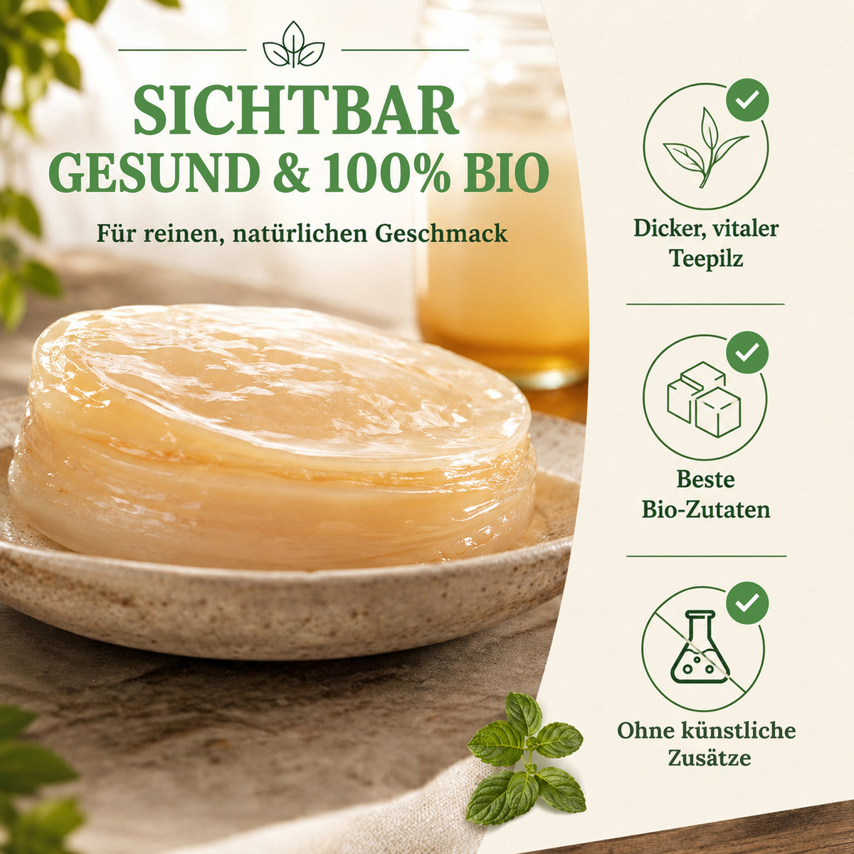 Kombucha Starter Set - selber machen mit Kombucha Teepilz (SCOBY) + Zubehör
