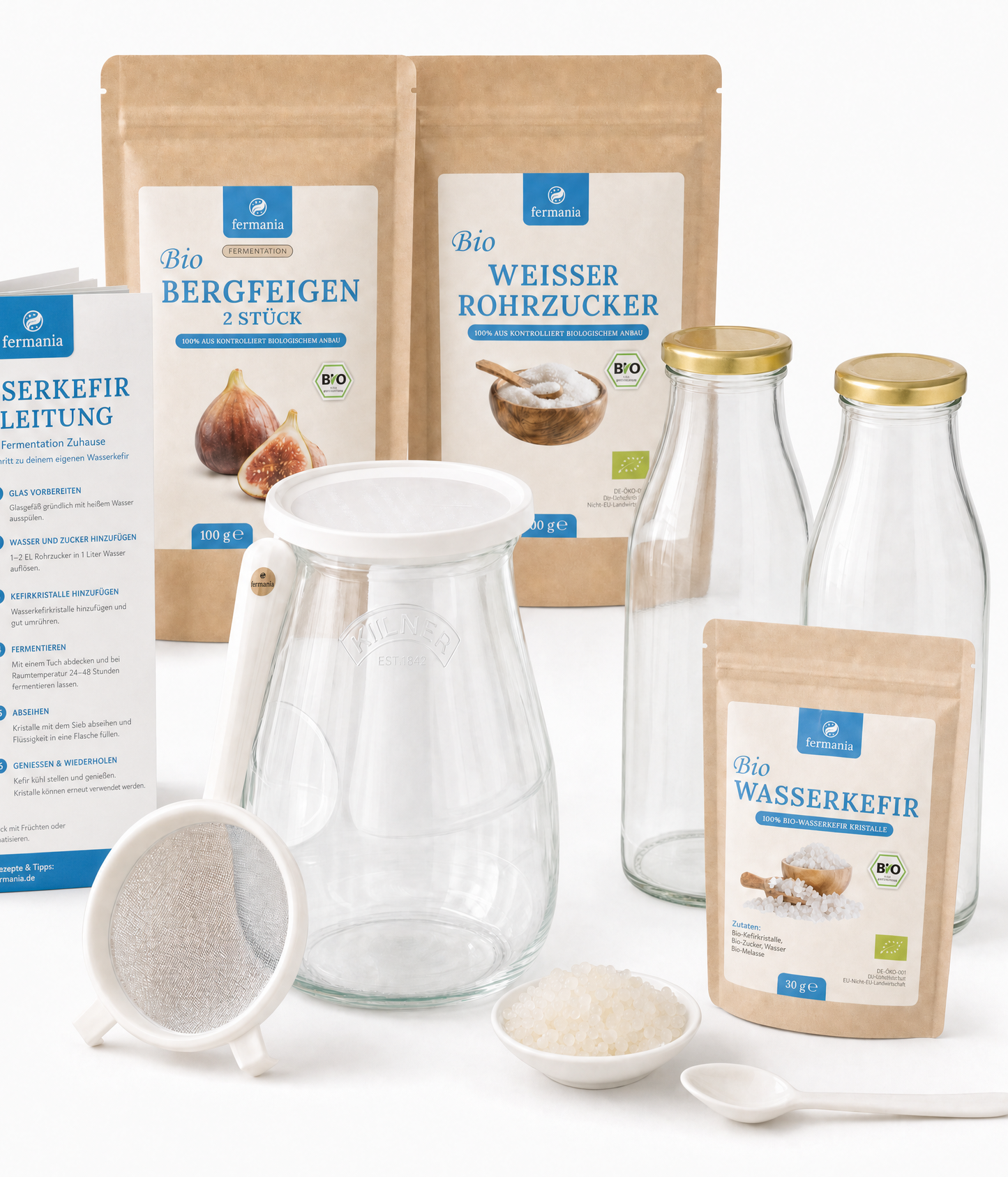 Wasserkefir Starter Set Medium- Wasserkefir selber machen mit Japankristallen + Zubehör
